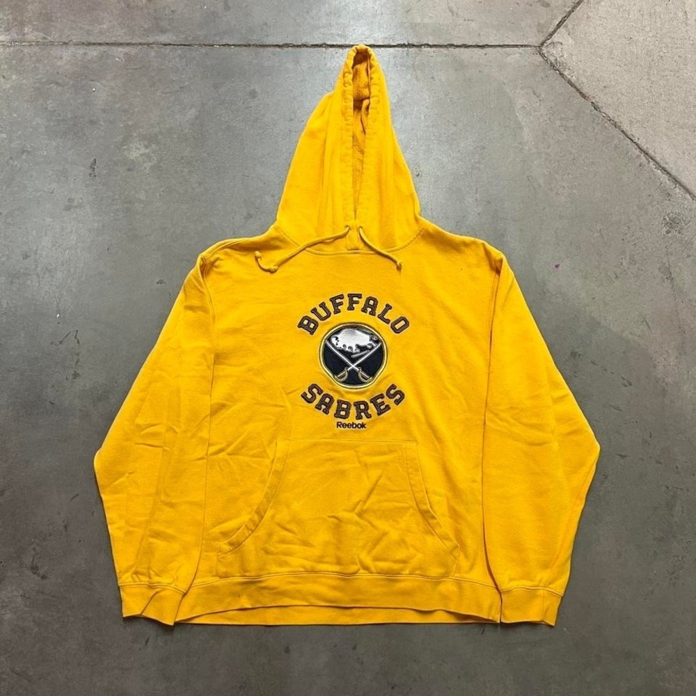 Y2K Yellow NHL Buffalo Sabres Oversized‎ Reebok Pullover Hoodie size large